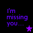 Purple text 'I'm missing you...' on black background with a purple star symbol, displayed in four positions