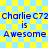 Blue pixelated text on a yellow and light blue checkered background reads "Charlie C72 is Awesome" in two identical horizontal sections.