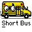 Yellow school bus with two cartoon eyes on the front, each eye has a pink tongue sticking out from one side.