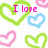 Pixelated heart shapes in green, pink, and blue on white background with overlaid text fragments.