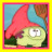 Pixelated icon of a character with large white eyes, wearing a red pointed hat against a blue and brown background.