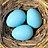 Three light blue egg-shaped objects with dark outlines arranged in a triangular formation on a pixelated brown background.