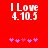 Red background with white text 'I Love 4.10.5' and pink star icons arranged in two , showing animation changes in star positions