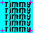 Pixelated text 'Tjimmy' repeated across a cyan background with scattered pink plus signs, animated by changing plus sign positions.