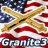 Pixelated image with abstract shapes in red, white, blue, and gold; bottom text reads 'Granite3' in blocky letters.
