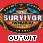 Red background with three circular 'Survivor' logos, each with a different word below: 'OUTWIT', 'OUTPLAY', and 'OUTLAST'.