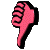 Pixelated pink thumbs-down hand gestures with black outlines on gray background, showing animation frames of rotation and perspective change.
