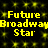 Yellow pixelated text "Future Broadway Star" repeats across a black background with scattered yellow dots, displayed in two identical horizontal