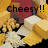 Pixelated image of a character with red hair and a white outfit, holding a yellow object, with 'cheesy!!' text overlaid on a yellow background.