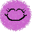 Four purple circular icons with white speckles display alternating expressions: two show closed eyes with eyelashes and a smile, two show open eyes with black pupils and a smile.