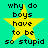 Four identical pixelated yellow stars on a cyan background with black text reading "why do boys have to be so stupid" arranged in two