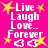 Bright pink background with yellow stars and white text reading "Live Laugh Love.. Forever" alongside two heart symbols, arranged in a pattern with repeated elements