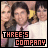 identical pixelated images showing a person in a suit with a group background, each with 'THREE'S COMPANY' text below