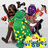 Pixelated image of four figures in dynamic poses with text overlays reading 'omg', 'its the', and 'WIGGLES!' on black background.