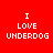 Four variations of a red background with white text "I LOVE UNDERDOG" and blue bars in different positions.