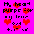 Pixelated text and red hearts on a bright pink background with animated heart overlays.