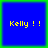 Four blue square with yellow text "Kelly !!" on a green background, each showing identical static content