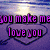 Four beach-themed with text overlays: purple heart background with 'you make me love you', red text on sand, white text on sand, and orange text with heart symbol