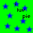 Green background with blue stars and repeated text 'i luv pie' in black pixelated font.