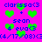 Pixelated digital image with bright pink background, green heart shapes, and blue text elements including 'clarissa3', 'sean', 'eva3', and date strings.