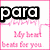 Animated pink ECG line with text 'My heart beats for you' and 'para'/'more' in black text boxes, displayed in a