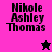 Pixelated text 'Nikole Ashley Thomas' appears on pink and purple backgrounds with black star icons, one solid black and one bright pink.