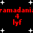 Red text and white stars on a black background with repeated 'ramadaniramadani' and '4 lyf' text elements.