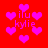 Red background with pink heart shapes and repeated text 'ilu kylie' in light purple, static image.