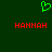 Green pixelated heart symbol above two red 'HANNAH' text blocks on dark green background.