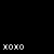 Black background with white 'XOXO' text and a pixelated heart icon, partially overlapping a gray rectangle on the right.