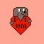 Pixelated icon of a gray elephant holding a red heart with 'BE MINE' text on it against a peach background.