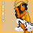 Animated pixel art contact sheet showing a character in yellow dress and straw hat with blue eyes, white cloud-like props, and vertical "LONELY" text on left side across 7 frames.