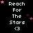 Pixelated text 'Reach For The Stars <3' repeated in a with pink and purple stars on a black background, animated star movement