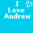 Pixelated blue background with white text reading "I Love Andrew" and a heart symbol replacing the word 'love' in one instance.
