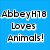 Blue background with white text 'AbbeyH18 Loves Animals!' above four animal images in a