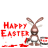 Animated Easter-themed icon featuring a brown bunny with white belly and ears, holding a drum set while text 'HAPPY EASTER' appears in red pixelated font.
