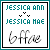 Static icon with teal text and black border showing "JESSICA ANN" above two small heart symbols, "JESSICA MAE" below them, and a stylized lowercase "bffae" at the bottom.