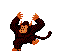 Pixel art animation of a brown monkey with orange accents performing various poses across seven frames in a contact sheet layout.