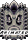 Pixel art icon of a stone mask with symmetrical facial features and decorative elements, featuring the word 'ANIMATED' in bold text at the bottom.