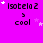 identical text-based icons on a bright pink background, each displaying "isobela2 is cool" with scattered white and pink stars