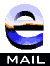 A 3D-rendered blue and white 'e' symbol rotates through multiple angles above a black bar with 'MAIL' text, displayed in a of 20 views