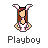 Pixel art icon of a cartoon character with bunny ears and brown hair wearing a pink-and-white outfit, below which is the text "Playboy" in pixelated font.