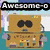Pixelated icon of a blocky robot with dark sunglasses, a brown body, and multiple buttons, under a black banner reading "Awesome-O" in white pixelated text.