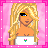 Animated contact sheet of a pixel art character with blonde hair, blue eyes, and various outfits displayed across 12 frames on a pink background.