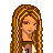 Pixelated character with long braided hair, brown jacket, and beige pants, shown in multiple views with repeated text below.
