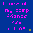 Blue background with repeated pink text "i love all my camp friends <33 ctt 0s" and yellow star symbols in a pattern