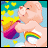 A 48x48 pixel Care Bears buddy icon contact sheet showing three distinct animated frames with a gray background, featuring Wish Bear, Bedtime Bear, and another bear character in colorful cartoon style.