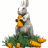 Animated contact sheet of a gray rabbit holding an orange object amid green grass and carrots, displayed in 4x3 grid with visible frame-to-frame motion differences.