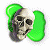 A pixelated skull wearing a green hat and holding a green object against white background, with adjacent text reading 'Original Icons .com' on dark green.