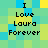 Pixelated text reads "I Love Laura Forever" on a of cyan, blue, and yellow squares with no visible animation